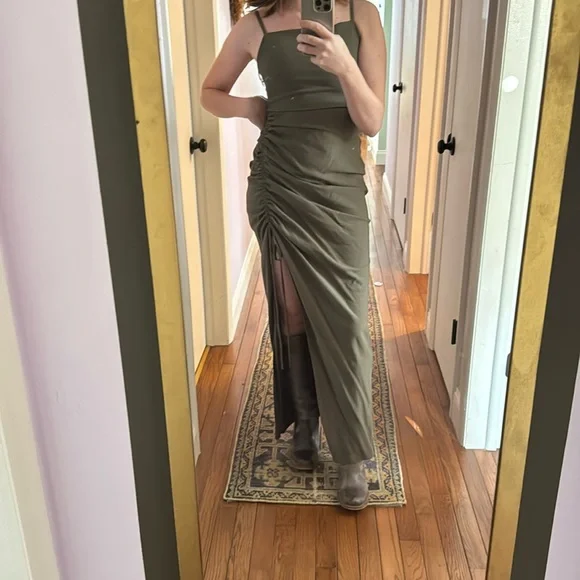 emory park green dress Asymmetrical Ruffle Tube Maxi Dress main image 0
